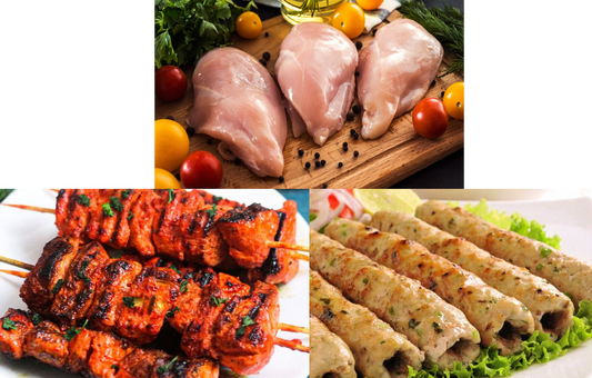 Combo Raw Kebabs and Chicken Breasts ( 500g Chicken breasts + 500g chicken tandoori tikka kebab + 500g Chicken Seekh kebab  )